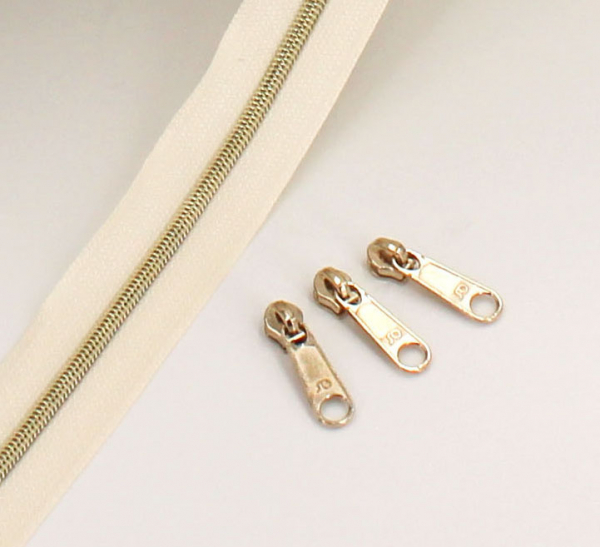 Endlosreißverschluss metallisiert schmal naturweiß/eisgold (1m)